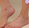 Shimmering Harmony rhodium-plated 925 sterling silver anklet with black beaded accents