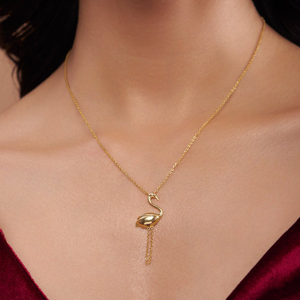 Playful Golden Flamingo Pendant