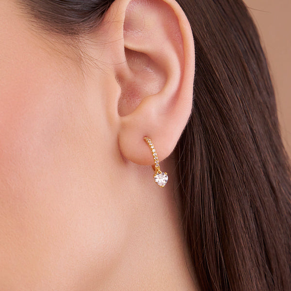 Heart Drop Pave Huggie Earrings