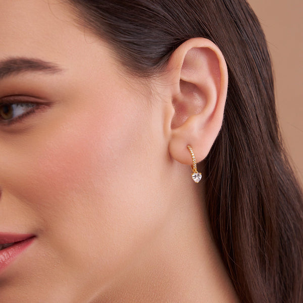 Heart Drop Pave Huggie Earrings
