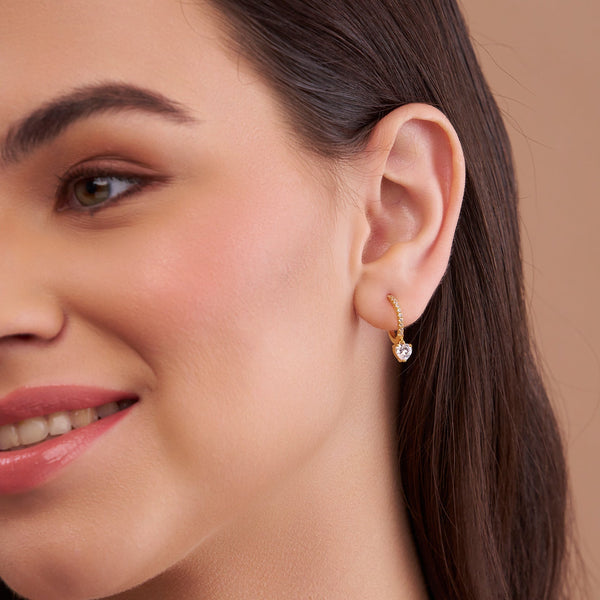 Heart Drop Pave Huggie Earrings