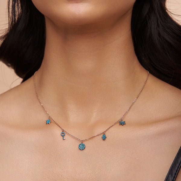 Blue Multi-Charm Station Necklace