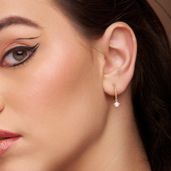 Princess Cut Drop Huggie Earrings