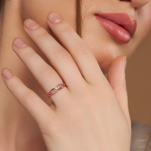 Romantic Pink Heart & Twist Ring Set