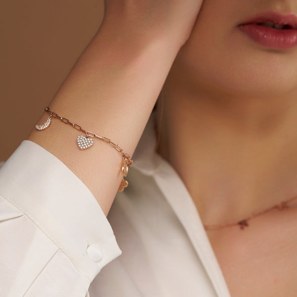 Pavé Multi-Charm Paperclip Bracelet