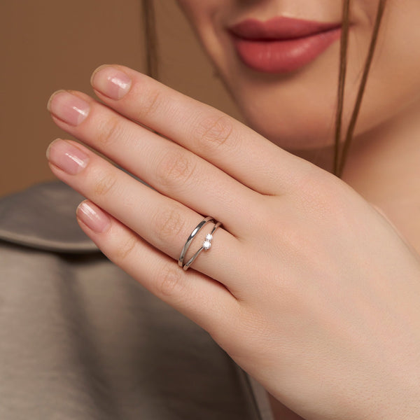 Minimal Duo Stone & Plain Band Set