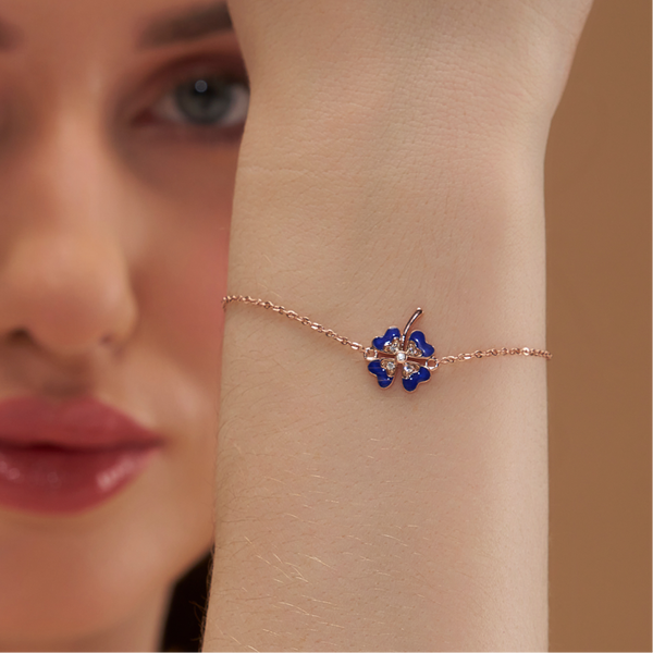 Blue Enamel Clover Bracelet