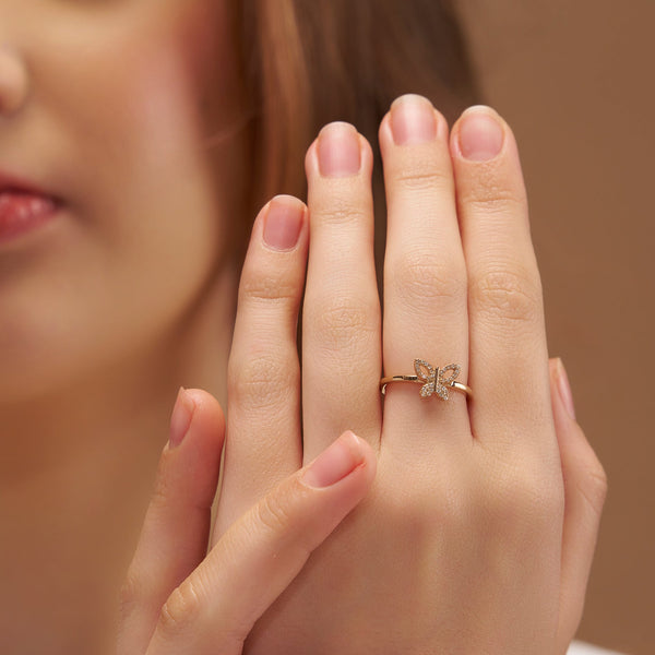 Paved Butterfly Motif Ring
