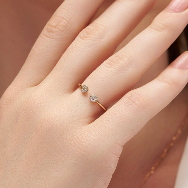 Open Two Dot Pave Ring