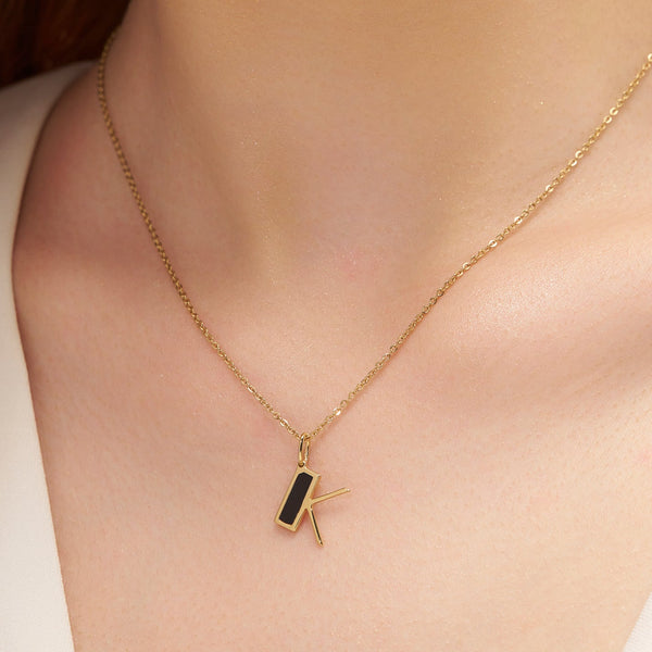 Modern Black Enamel Initial K Necklace