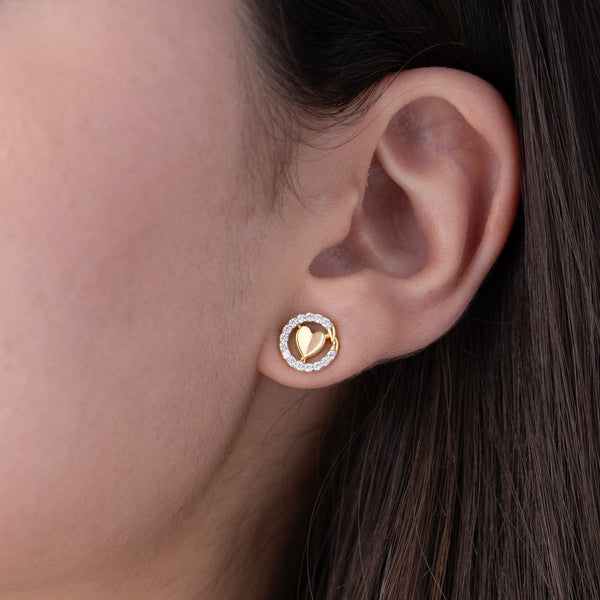 Gold Vermeil Heart Halo Studs