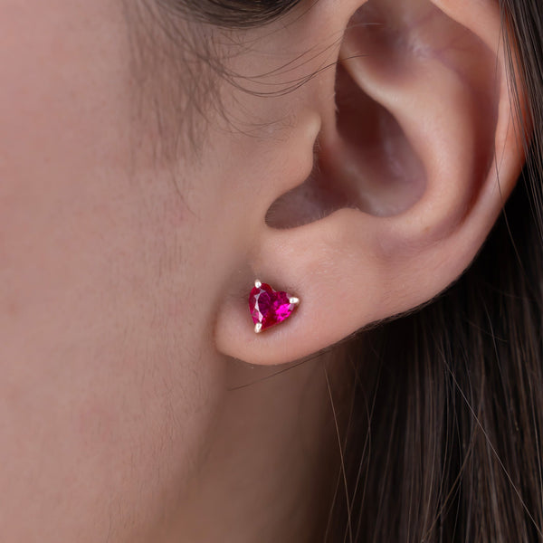 Solitaire Red Heart Studs