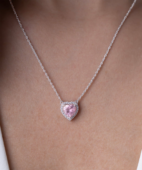 Pink Heart Halo Pendant Necklace