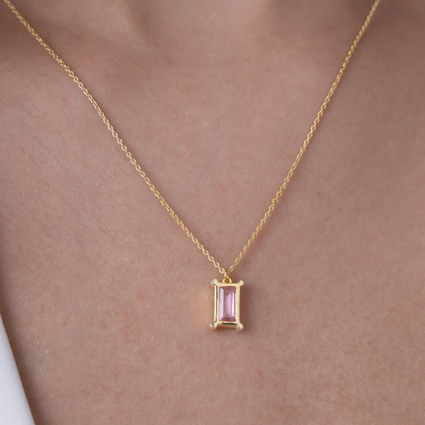 Minimal Pink Baguette Solitaire Pendant