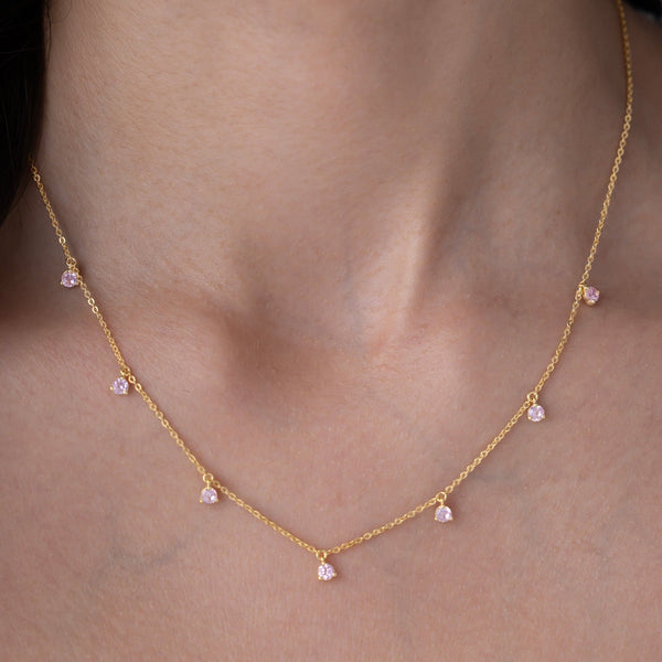 Pink Stone Drop Station Necklace