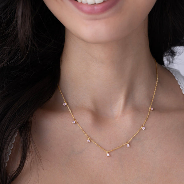 Pink Stone Drop Station Necklace