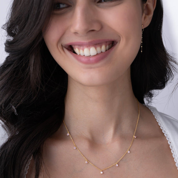 Pink Stone Drop Station Necklace