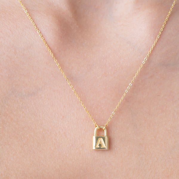 Initial A Padlock Charm Necklace