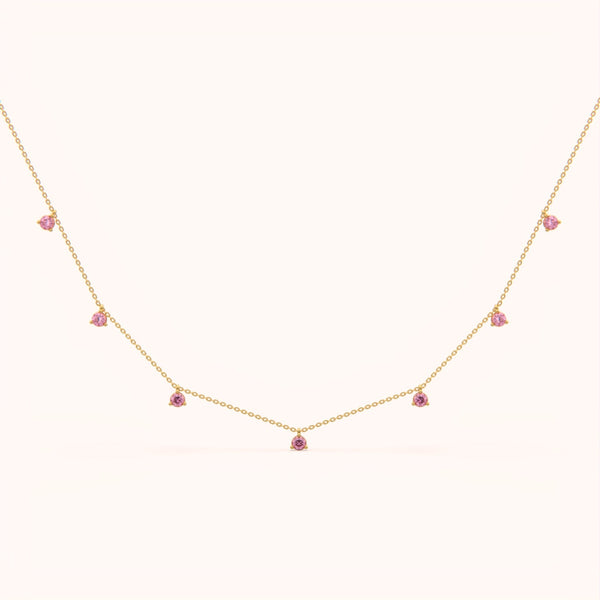 Pink Stone Drop Station Necklace