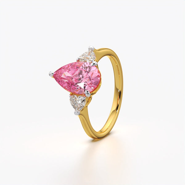 Pink Pear Three-Stone Ring