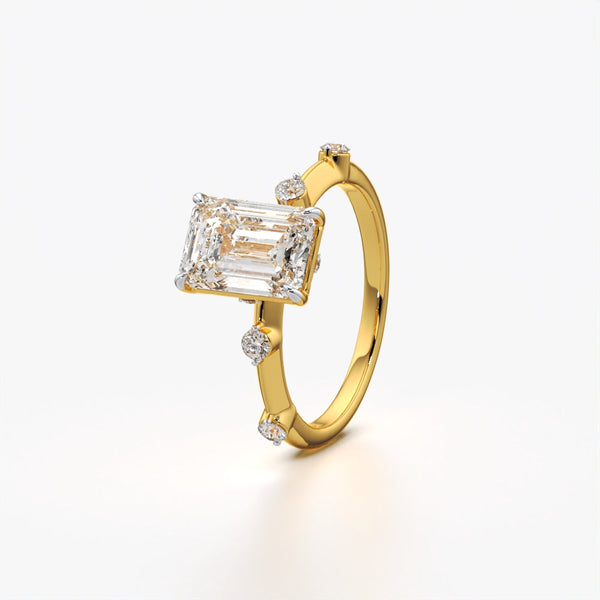 Emerald Cut Solitaire Ring with Dainty Accents