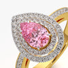 Statement Pink Pear Double Halo Ring