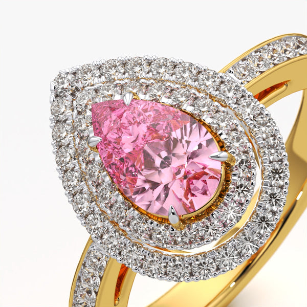 Statement Pink Pear Double Halo Ring