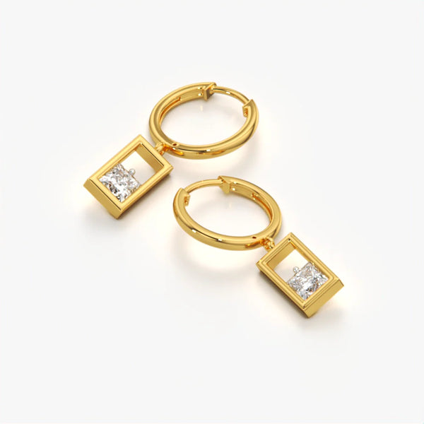 Rectangular Frame Crystal Hoops
