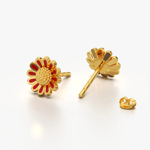 Red Enamel Daisy Studs