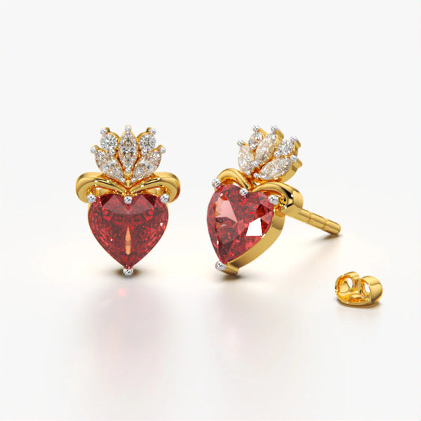 Red Heart Crown Studs