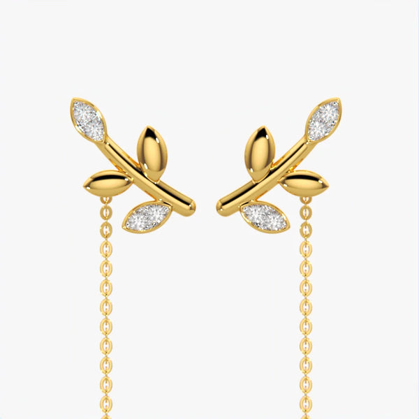 Delicate Leaf Chain Drop Earrings