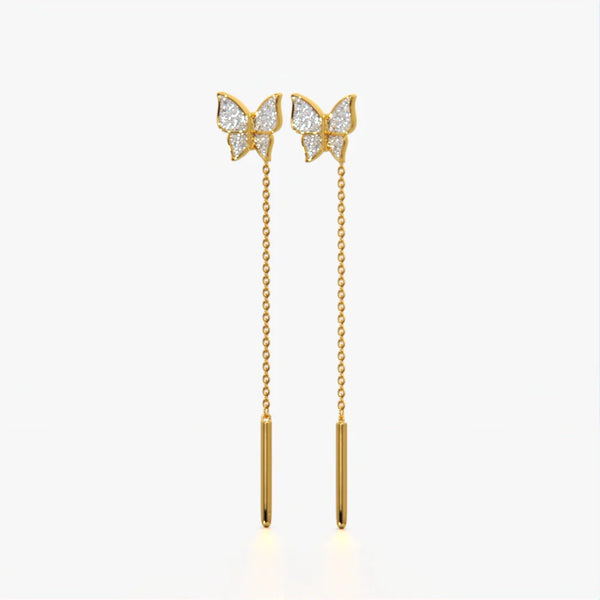 Pave Butterfly Threader Earrings
