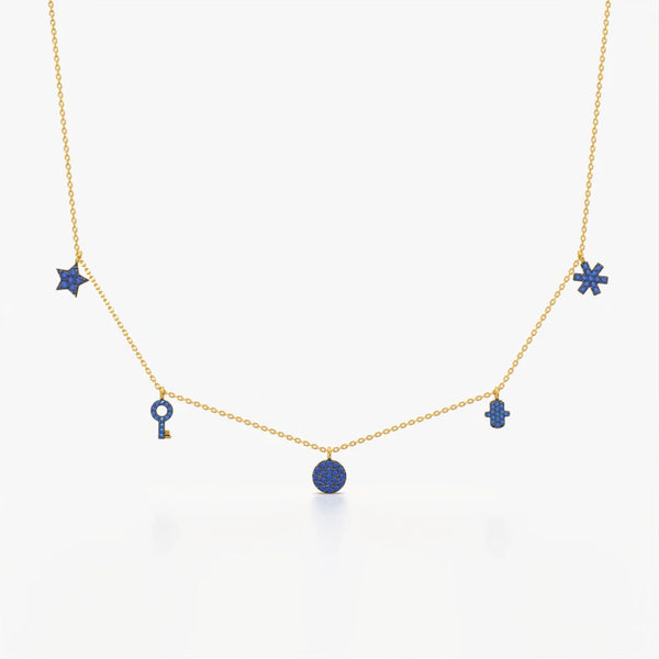 Blue Multi-Charm Station Necklace