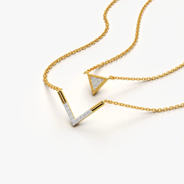 Geometric Layered Triangle & V Necklace