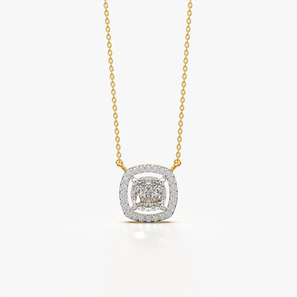 Cushion Halo Solitaire Necklace