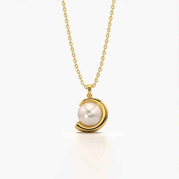 Modern Pearl Crescent Pendant