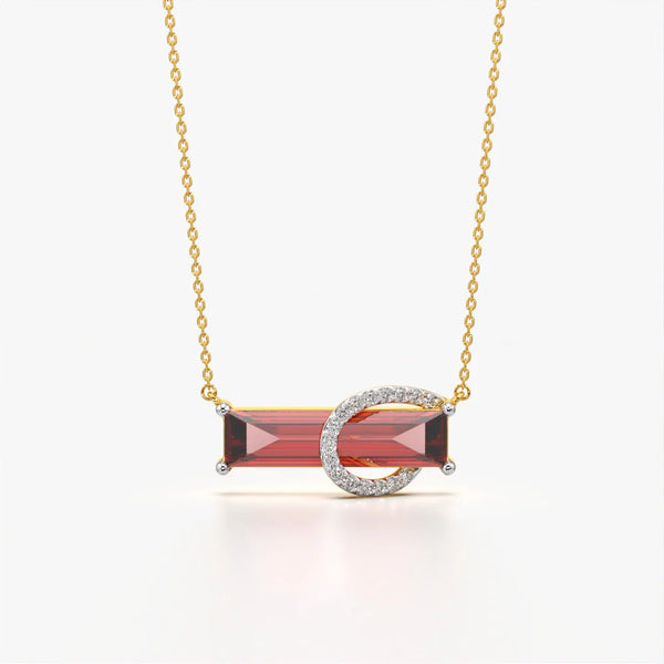 Red Baguette Crescent Necklace