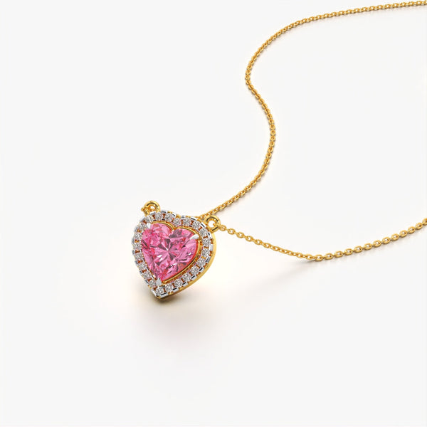 Pink Heart Halo Pendant Necklace