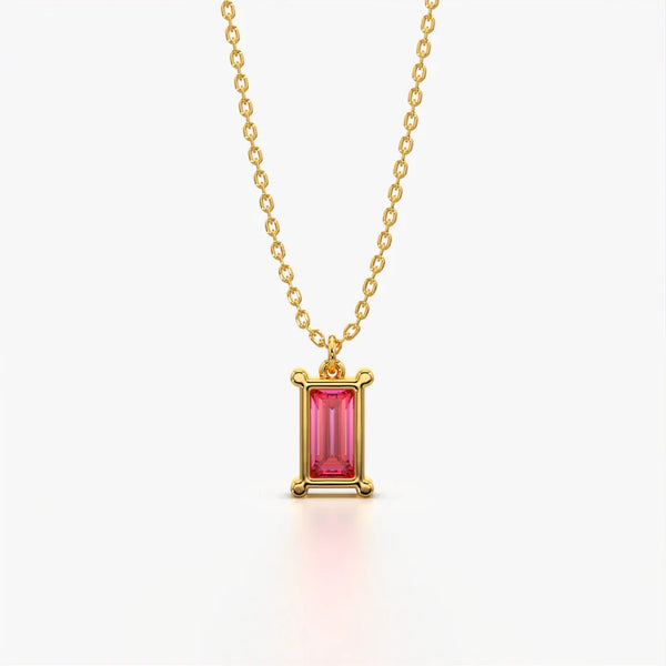 Minimal Pink Baguette Solitaire Pendant