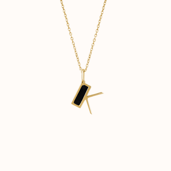 Modern Black Enamel Initial K Necklace