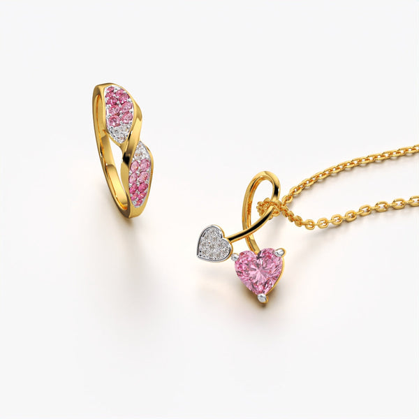 Romantic Pink Heart & Twist Ring Set