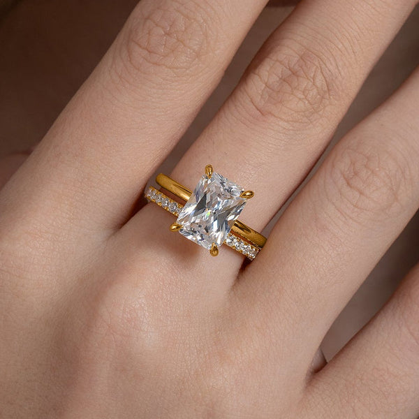 Emerald Cut Solitaire & Eternity Stack