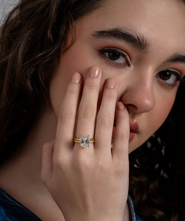 Emerald Cut Solitaire & Eternity Stack