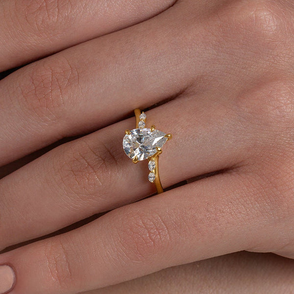 Pear & Leaf Accent Solitaire Ring