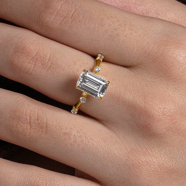 Emerald Cut Solitaire Ring with Dainty Accents