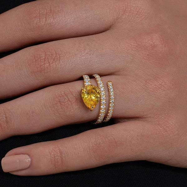Yellow Pear Spiral Statement Ring