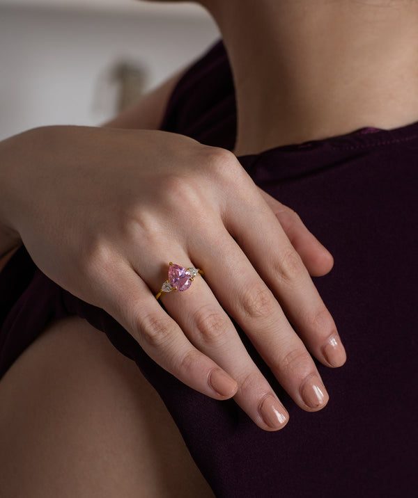 Pink Pear Three-Stone Ring