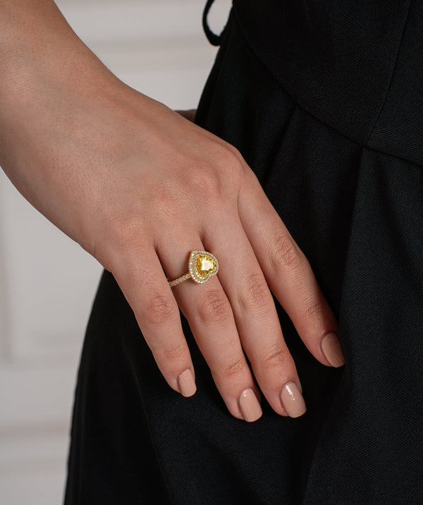 Yellow Heart Double Halo Ring