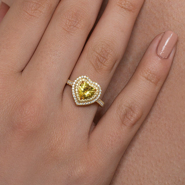 Yellow Heart Double Halo Ring