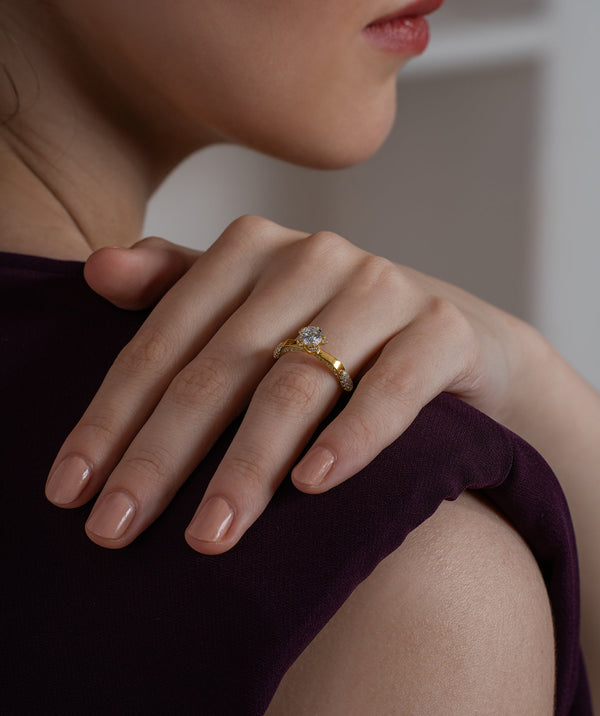 Unique Pavé Shoulder Solitaire Ring